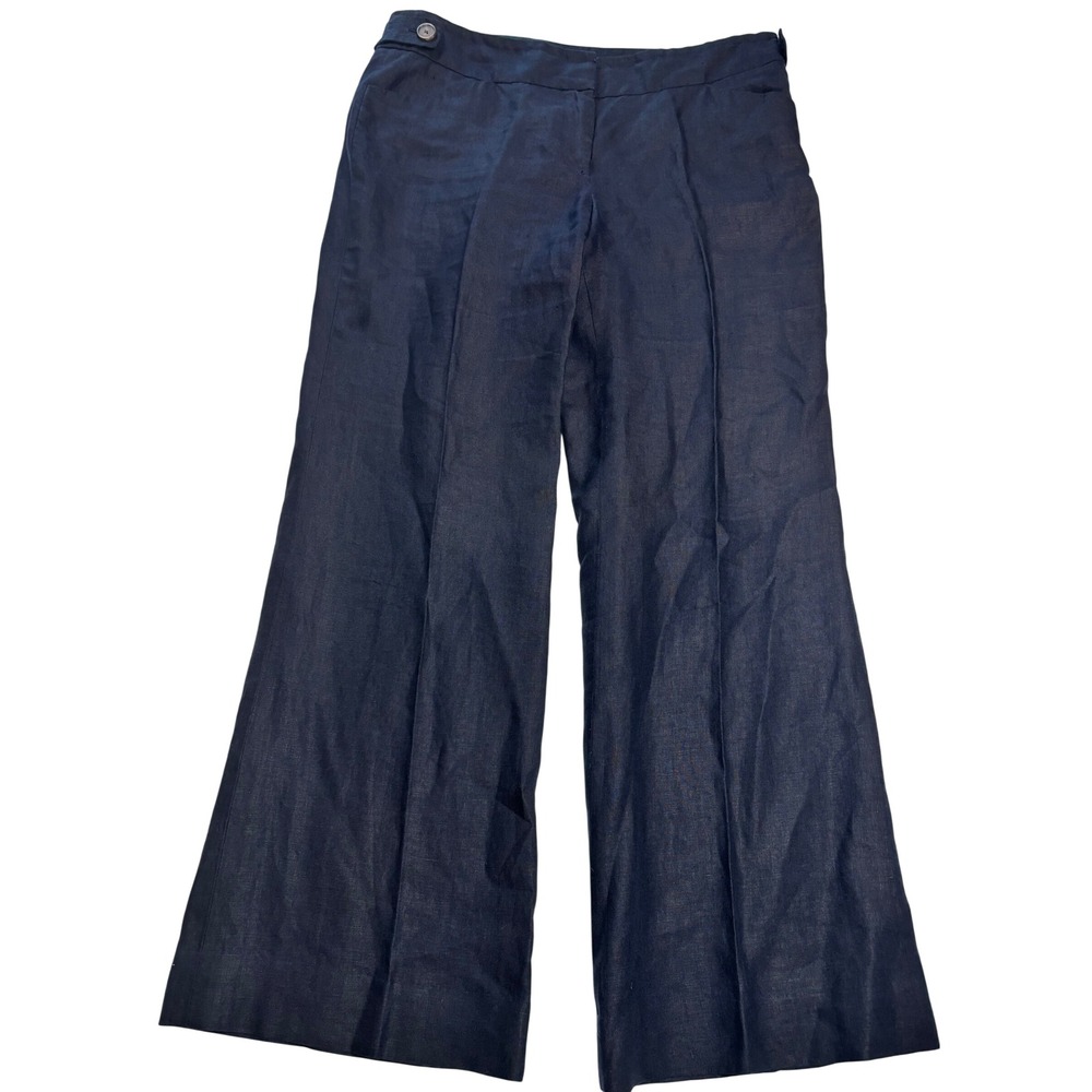 J.Crew Wide Leg Trousers Womens Navy Excellent Baird McNutt Linen 10